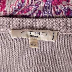 Pre Owned Etro Purple Paisley Printed Silk Knit Button Front Cardigan M