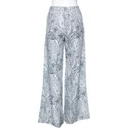 Pre Owned Etro Blue Paisley Printed Cotton & Silk Wide Leg Pants M