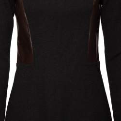Pre Owned Etro Black Wool & Leather Detailed Long Sleeve Dress M