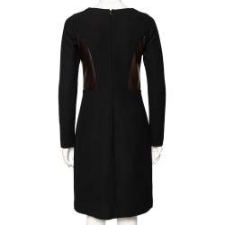 Pre Owned Etro Black Wool & Leather Detailed Long Sleeve Dress M
