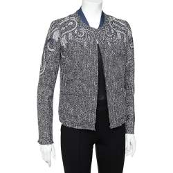 Pre Owned Etro Navy Blue Paisley Tweed Open Front Jacket M