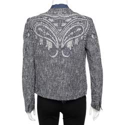 Pre Owned Etro Navy Blue Paisley Tweed Open Front Jacket M