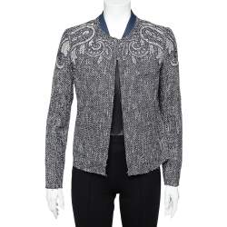 Pre Owned Etro Navy Blue Paisley Tweed Open Front Jacket M