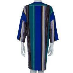 Pre Owned Etro Multicolor Striped Silk Long Sleeve Tunic Dress M