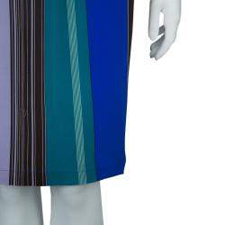 Pre Owned Etro Multicolor Striped Silk Long Sleeve Tunic Dress M