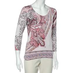 Pre Owned Etro Pink Paisley Printed Silk Knit Sweater L