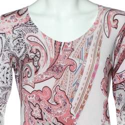 Pre Owned Etro Pink Paisley Printed Silk Knit Sweater L