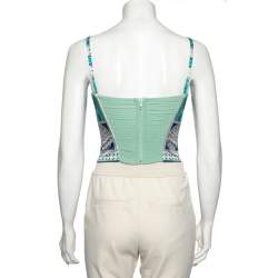 Pre Owned Etro Blue Printed Silk Cropped Bustier Top S