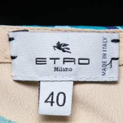 Pre Owned Etro Blue Printed Silk Cropped Bustier Top S