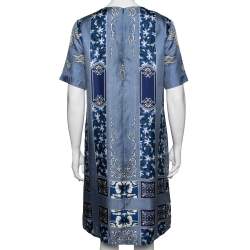 Pre Owned Etro Blue Printed Silk Short Sleeve Dress M 