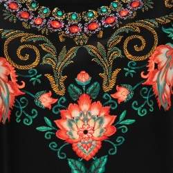 Pre Owned توب إيترو حرير أسود مورد مطبوع بأكمام قصيرة مقاس متوسط - ميديوم