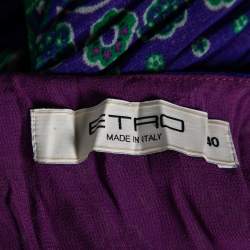 Pre Owned فستان إيترو ماكسي شيفون مجعد أزرق نقشة بيزلي مقاس صغير