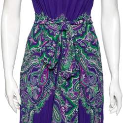 Pre Owned فستان إيترو ماكسي شيفون مجعد أزرق نقشة بيزلي مقاس صغير