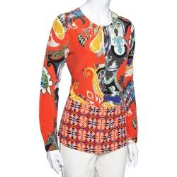 Pre Owned Etro Multicolor Printed Silk Button Front Top M