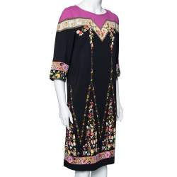 Pre Owned Etro Black Floral Printed Jersey Tunic Dress M