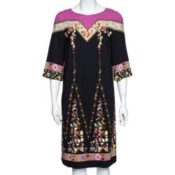 Pre Owned Etro Black Floral Printed Jersey Tunic Dress M