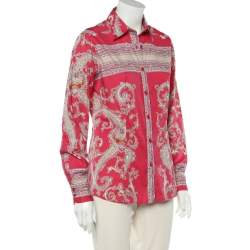 Pre Owned Etro Pink Paisley Printed Cotton Button Front Shirt L