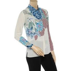 مملوكة مسبقًا Etro White Printed Silk Button Front Shirt S