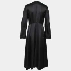 Pre Owned Etro Black Textured Satin Ribbon Trimmed Long Coat M