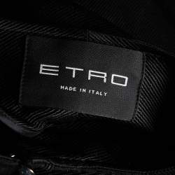 Pre Owned Etro Black Textured Satin Ribbon Trimmed Long Coat M