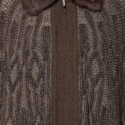 Pre Owned Etro Brown Intarsia Knit Wool & Squirrel Fur Trimmed Zip Front Cardigan M
