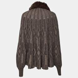 Pre Owned Etro Brown Intarsia Knit Wool & Squirrel Fur Trimmed Zip Front Cardigan M