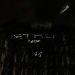 Pre Owned Etro Brown Intarsia Knit Wool & Squirrel Fur Trimmed Zip Front Cardigan M