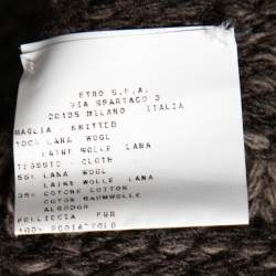 Pre Owned Etro Brown Intarsia Knit Wool & Squirrel Fur Trimmed Zip Front Cardigan M