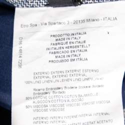 Pre Owned Etro Blue Patterned Linen Floral Embroidered Open Front Coat M