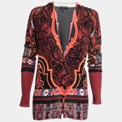 Pre Owned Etro Multicolor Printed Silk & Cashmere Knit Button Front Cardigan L