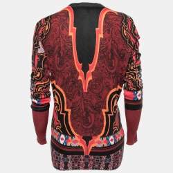 Pre Owned Etro Multicolor Printed Silk & Cashmere Knit Button Front Cardigan L