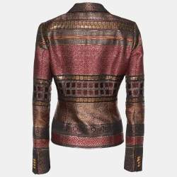 Pre Owned Etro Burgundy Lurex Patterned Brocade Blazer L