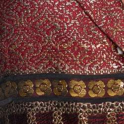 Pre Owned Etro Burgundy Lurex Patterned Brocade Blazer L