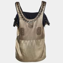 Pre Owned توب إيترو ساتان بيج مزخرف بلا أكمام مقاس متوسط (ميديوم)