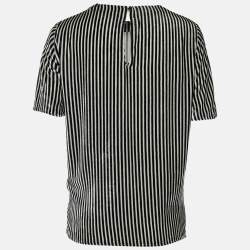 Pre Owned Etro Monochrome Striped Velvet Blouse M