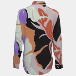 Pre Owned قميص إيترو حرير كريب مطبوع متعدد الألوان بأزرار أمامية مقاس كبير - لارج