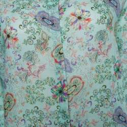 Pre Owned Etro Mint Green Floral Print Ramie Blouse L