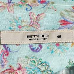 Pre Owned Etro Mint Green Floral Print Ramie Blouse L