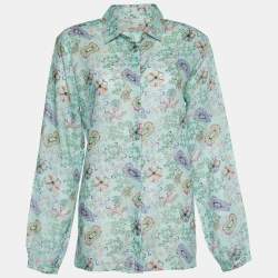 Pre Owned Etro Mint Green Floral Print Ramie Blouse L