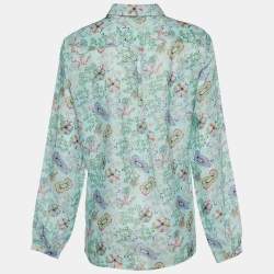 Pre Owned Etro Mint Green Floral Print Ramie Blouse L