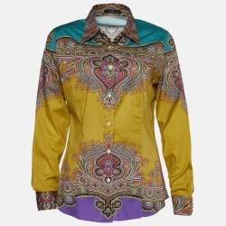 Pre Owned Etro Mustard Yellow Printed Cotton Long Sleeve Shirt L