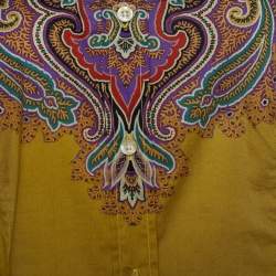 Pre Owned Etro Mustard Yellow Printed Cotton Long Sleeve Shirt L
