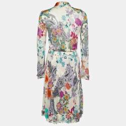 Pre Owned Etro Cream Printed Jersey Shirt Dress S