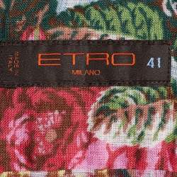 Pre Owned Etro Multicolor Floral Print Linen Front Button Up Shirt S