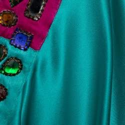 Pre Owned Etro Green Silk Hand Embroiderd One Shoulder Jumpsuit M