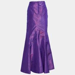 Pre Owned Etro Purple Silk Fit & Flared Maxi Skirt L