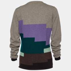 Pre Owned Etro Multicolor Geometric Patch Knit Wool Blend Cardigan L