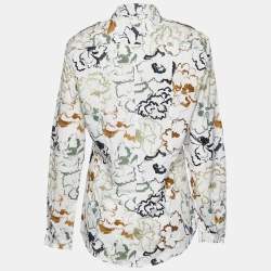 Pre Owned Etro White Floral Print Stretch Cotton Button Front Shirt L