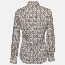 Pre Owned Etro Brown & White Paisley Print Stretch Cotton Shirt M