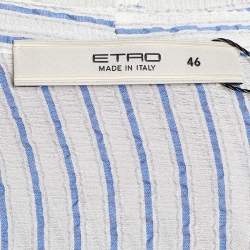 مملوكة مسبقًا Etro White & Blue Striped Silk Seersucker Blouse L